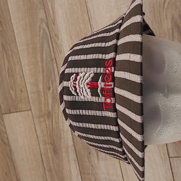 TOFTREES Golf Course‎ Dark Brown Striped TEXACE Strapback Golf Hat Visor VTG 90s - Picture 1 of 7